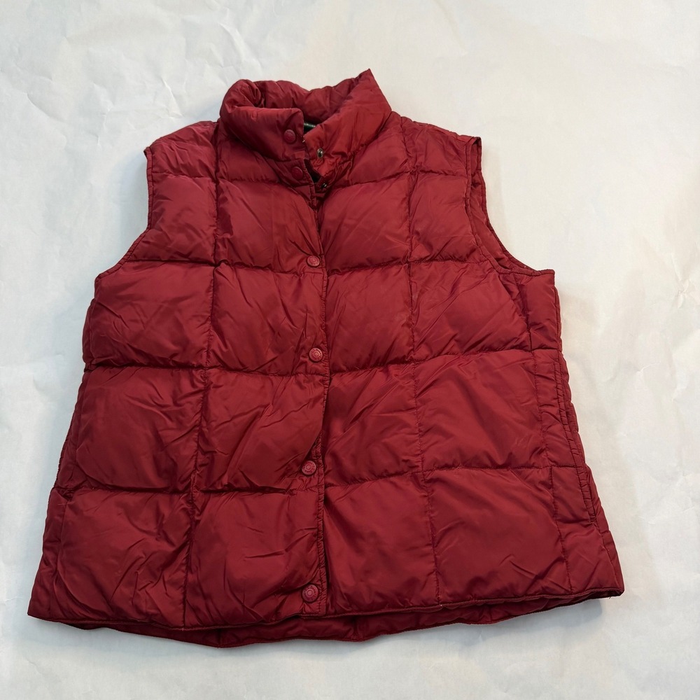 LL Bean Vintage 80 Quilted Down Red Vest Puffer Sleeveless Full Zip Warm Layer L